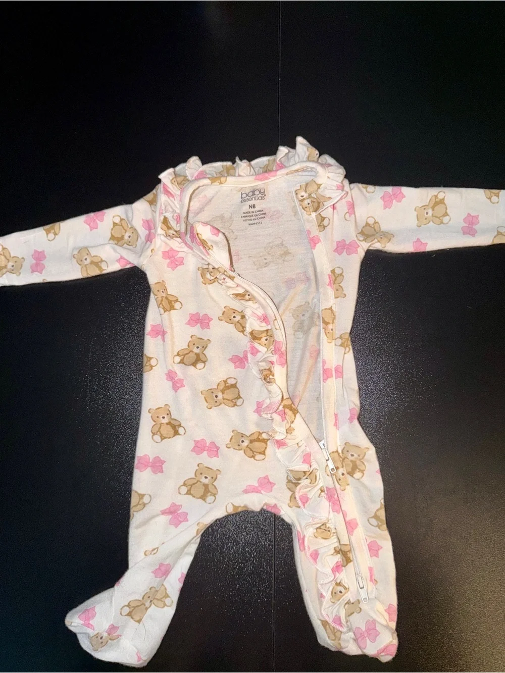Baby Girls' Pink & Cream Bear Print Footed Pajamas with Headband and blanket